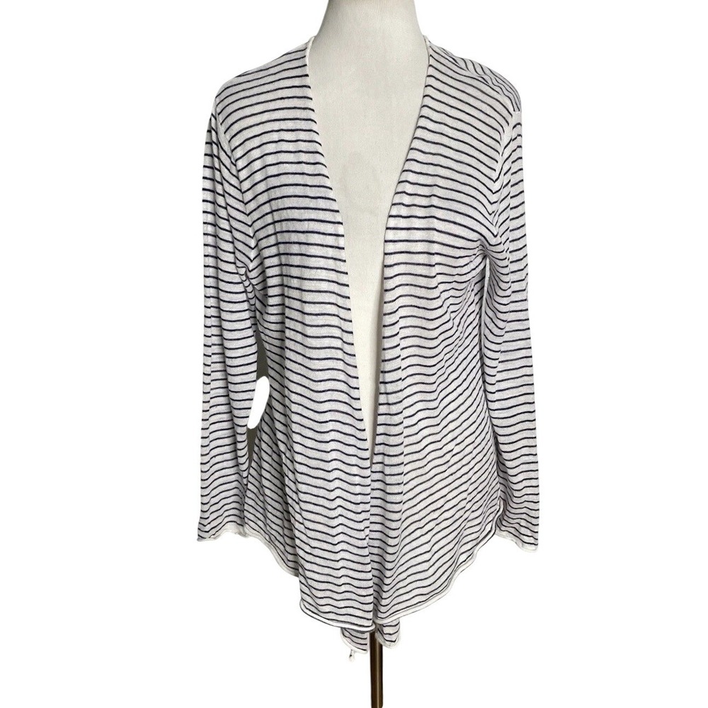 HABITAT Clothes To Live In Light Open Cardigan Sweater White Striped Coastal L